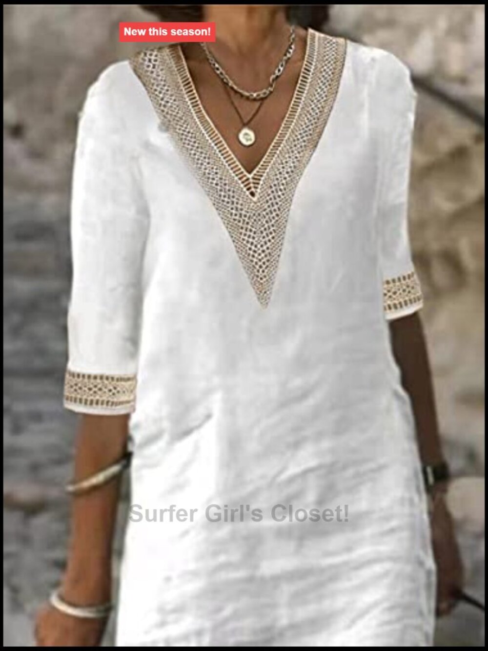 Women's Half Sleeve V-Neck Lace Ruffled Summer Dress Casual Ethnic Solid Basic - Picture 4 of 4